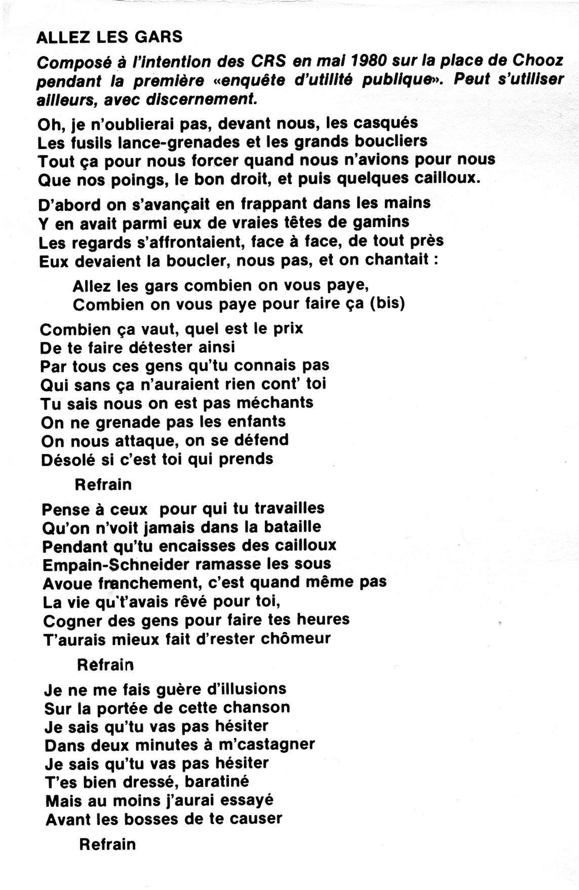 Textes et partitions Le Gam Groupe d
